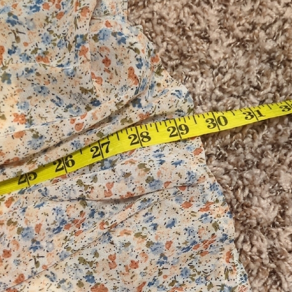 Manydress beige floral chiffon pleated elastic high waist a line midi skirt - Picture 11 of 14